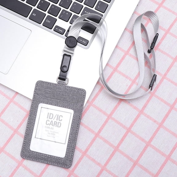 ELAYARD Vertical Grey Badge Holder with 3 Card Slots, Tear-Resistant Plastic Window for Secure ID Display