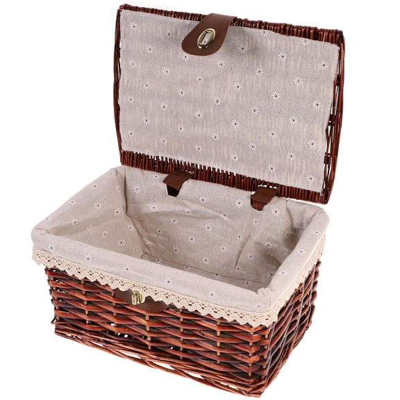 ELAYARD Woven Storage Basket with Lid and Alloy Buckle Strap for Bedroom and Kitchen Use