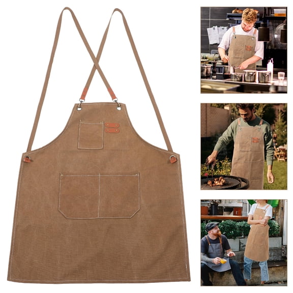 ELAYARD Brown BBQ Apron for Men and Women with Adjustable Neck Strap, Multiple Pockets, Ideal for Cooking, Grilling, and Outdoor Use