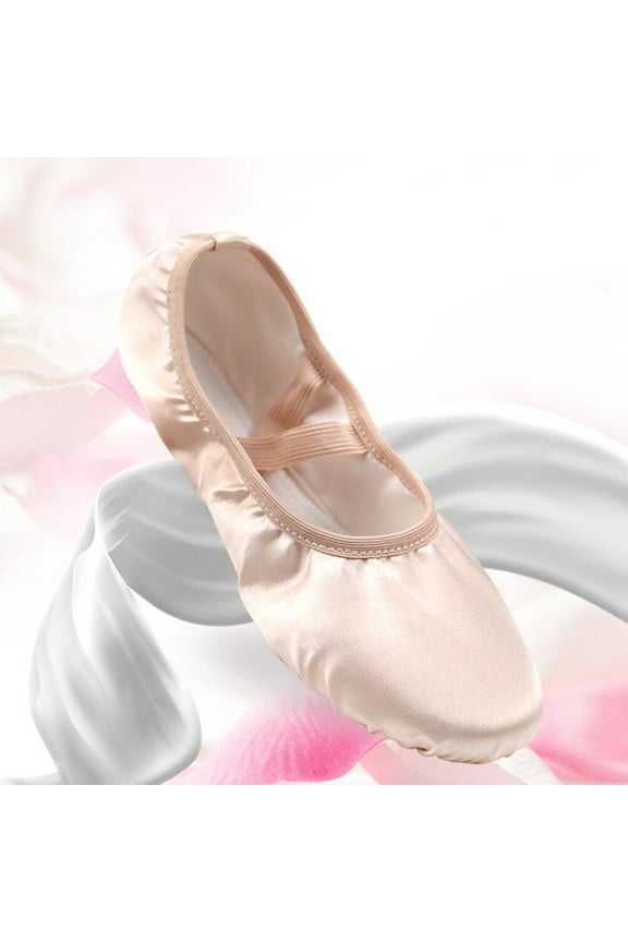 Beige Stretch Satin Ballet Flats with Ribbon Fit Comfortable Lightweight Gymnastics Yoga Shoes