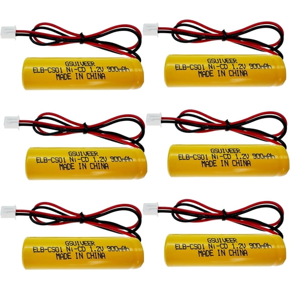 ELB-CS01 1.2 Volt Emergency Exit Battery Ni-CD 1.2v 900mAh Exit Sign Light Batteries Compatible with Unitech AA900mAh OSA268 ELB CS01 Lithonia EXR LED EL M6 Custom-322 (6 Pack)