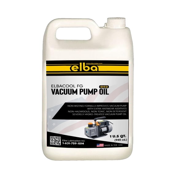 ELBACOOL FG Vacuum Pump Oil ISO VG 32, Synthetic,HYDROTREATED, Clear, 1 GL Pack WIDELY Compatible for Fluid Pump, Automotive, Electrical, and Mechanical Systems. Made in USA