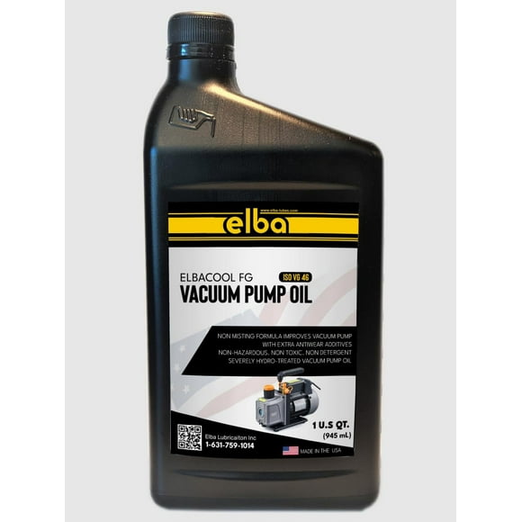 ELBACOOL FG Vacuum Pump Oil ISO VG 46, Synthetic, HYDROTREATED, Clear, 1 QT Pack WIDELY Compatible for Fluid Pump, Automotive, Electrical, and Mechanical Systems. Made in USA