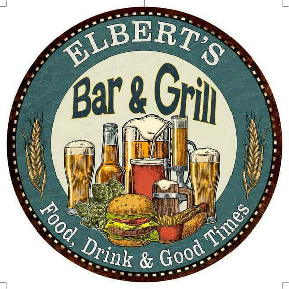 ELBERT'S Bar and Grill 12" Round Metal Sign Kitchen Wall Decor 200120023276