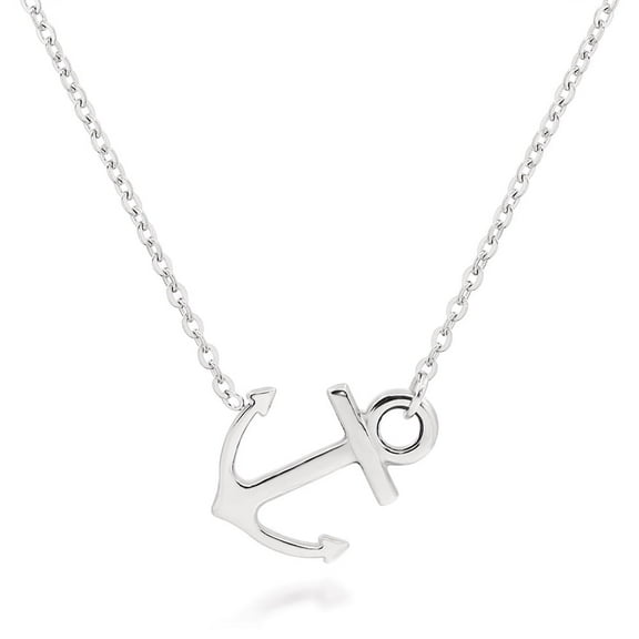 ELBLUVF 18k Silver Gold Rose Gold Plated Stainless Steel Women Sideways Anchor Pendant Necklace 18inches Choose Colors (Silver)