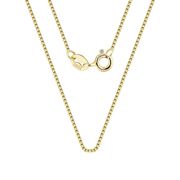 ELBLUVF 925 Sterling Silver 14K Gold Plated Thin 0.6mm Box Chain Necklace 16 18 20 22 24 inch For Women Men (16inch)