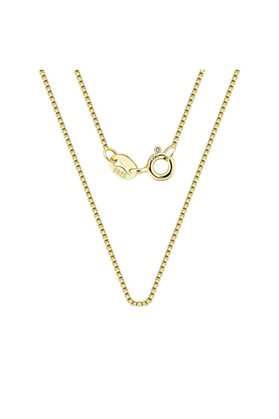 925 Sterling Silver 14K Gold Plated Thin 0.6mm Box Chain Necklace 16 18 20 22 24 inch For Women Men (16inch)