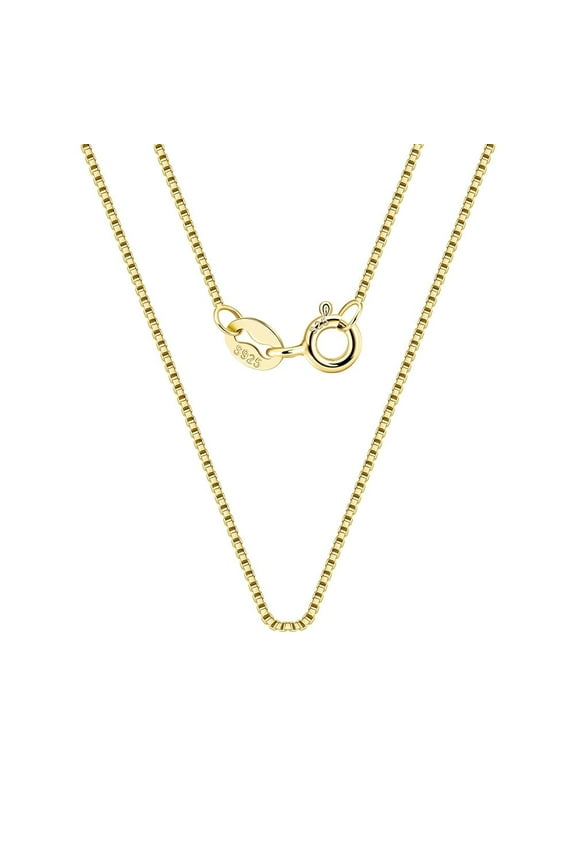 925 Sterling Silver 14K Gold Plated Thin 0.6mm Box Chain Necklace 16 18 20 22 24 inch For Women Men (24inch)