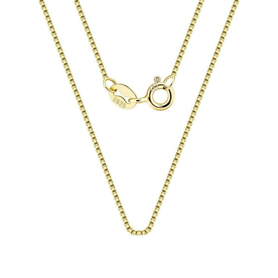 ELBLUVF 925 Sterling Silver 14K Gold Plated Thin 0.6mm Box Chain Necklace 16 18 20 22 24 inch For Women Men (24inch)