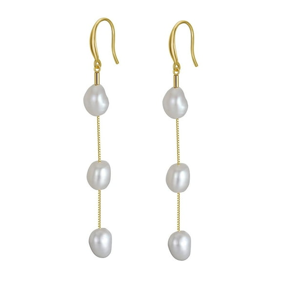 ELBLUVF 925 Sterling Silver Gold Plated Freshwater Cultured Pearl Wedding Dangle Earrings For Women