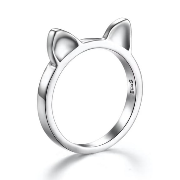 ELBLUVF 925 Sterling Silver Simple Animal Cute Cat Ears Shape Cat Ring for Women Jewelry