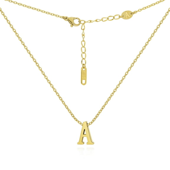 ELBLUVF Stainless Steel 18K Gold Plated Initial Pendant Personalized Name Charm Jewelry Alphabet Letter Necklace For Women (A)