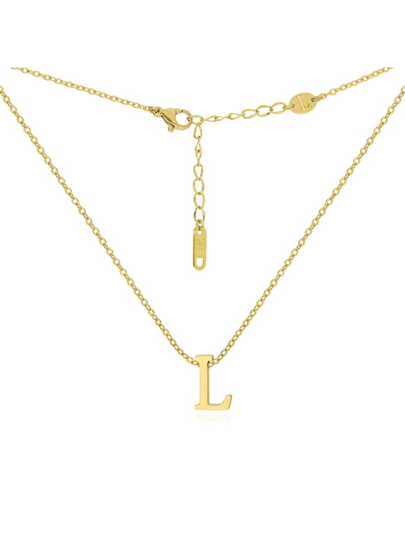 Stainless Steel 18K Gold Plated Initial Pendant Personalized Name Charm Jewelry Alphabet Letter Necklace For Women (L)