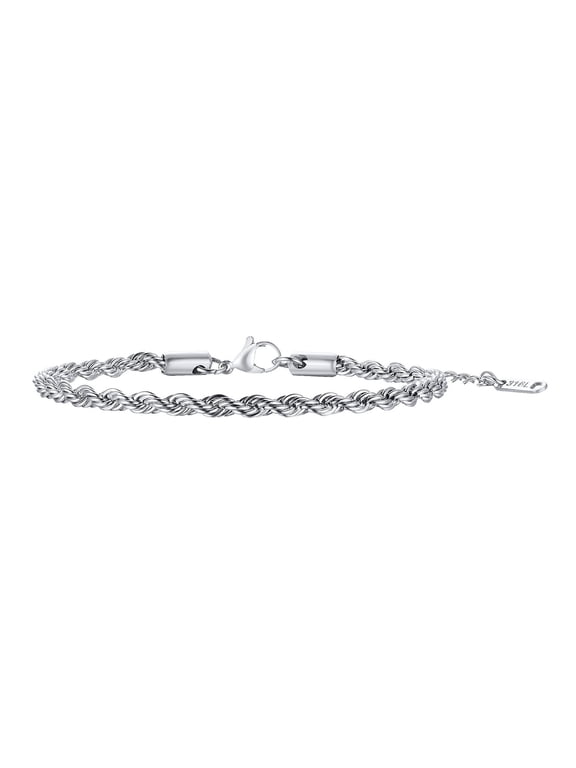 Stainless Steel 2 3 4 5mm Twist Rope Chain Bracelet 16+5cm For Women Men (2mm)