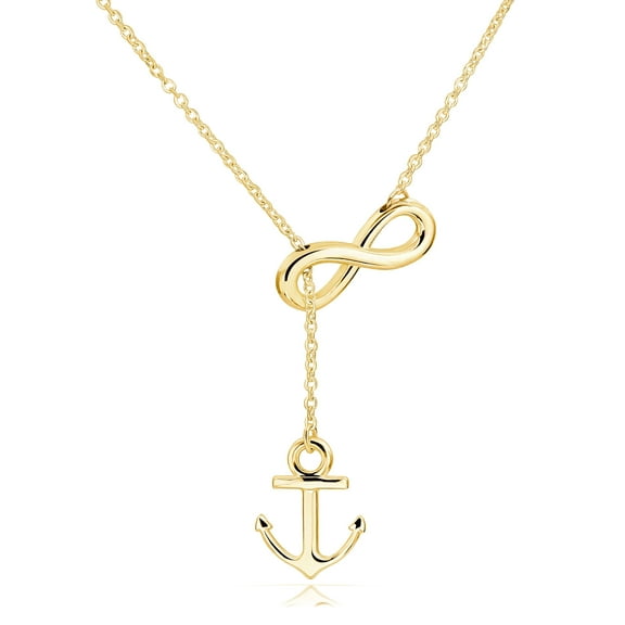 ELBLUVF Stainless steel 18K Gold Plated Anchor Infinity Y Shaped Lariat Style Necklace 18inch For Women