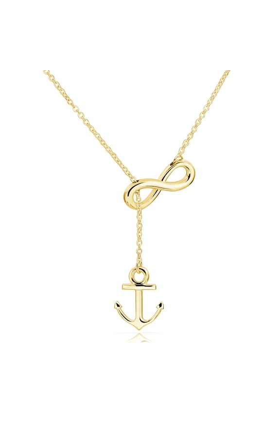 Stainless steel 18K Gold Plated Anchor Infinity Y Shaped Lariat Style Necklace 18inch For Women