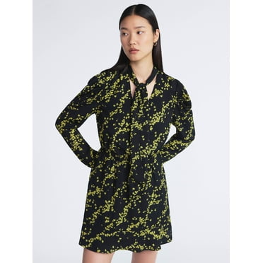 Scoop Women’s Tie Neck Mini Dress with Ruched Sleeves, Sizes XS-XXL