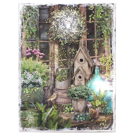 ELC Designs Group Fantasy Garden Shed Lighted Canvas Print Wall Art Home Dcor