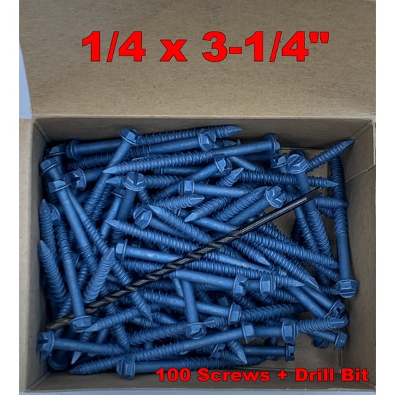 ELCO 100ct Ultracon 1/4" Slotted Hex Concrete Screw 3-1/4" BLUE (Tapcon) + Masonry Bit