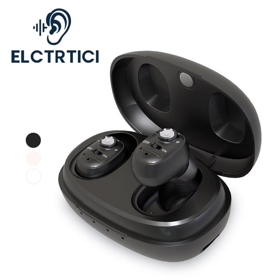 ELCTRTICI Hearing Aids for Seniors Rechargeable, Noise Cancelling In-Ear Hearing Amplifier with Charging Case, Easy Volume Control, Black VHP-1607