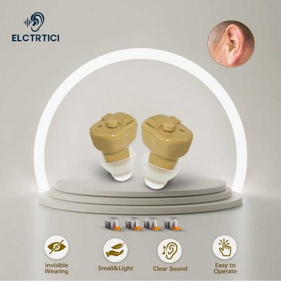 ELCTRTICI Hearing Aids for Seniors, Mini Invisible Hearing Aids with Smart Noise Reduction Clear Sound, Replaceable Battery, VHP-603 Binaural, Beige