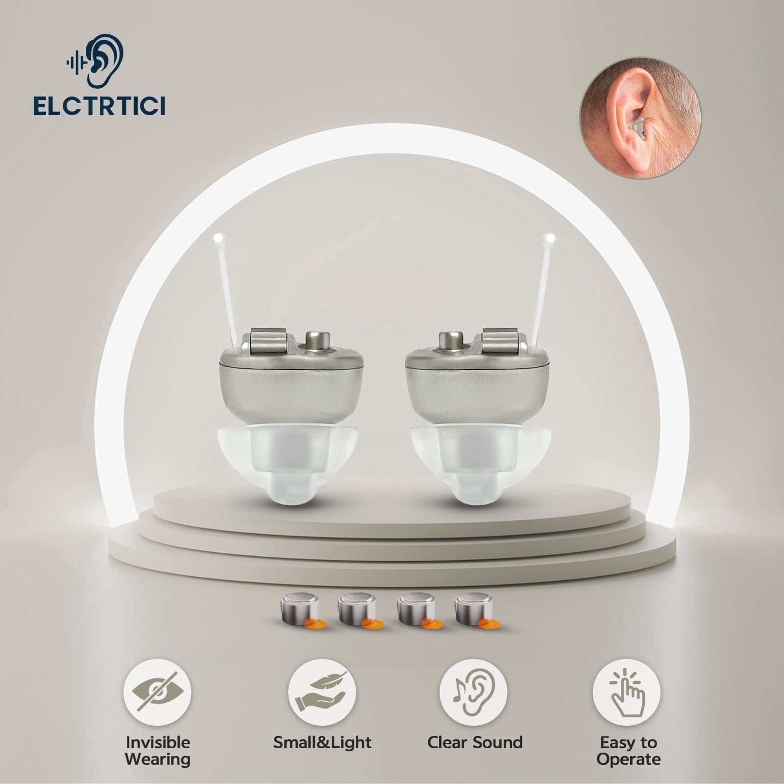 ELCTRTICI Hearing Aids for Seniors, Mini Invisible, Binaural, VHP-603, Gold