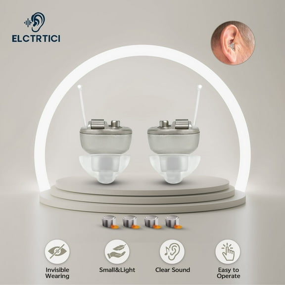 ELCTRTICI Hearing Aids for Seniors, Mini Invisible Hearing Aids with Smart Noise Reduction Clear Sound, Replaceable Battery, VHP-603 Binaural, Gold