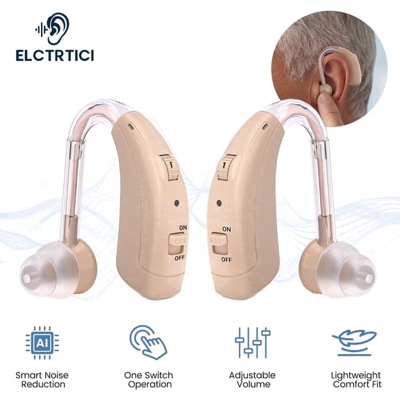 ELCTRTICI Rechargeable Hearing Aids for Seniors Behind-the-Ear, Digital BTE Hearing Aids with Volume Control, Up to 40H Use, Pair VHP-1721