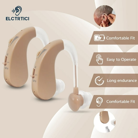ELCTRTICI Hearing Aids for Seniors, VHP-1204 Behind-the-Ear Rechargeable Hearing Aids with Noise Cancellation, Designed for Hearing Loss, Pair, Beige
