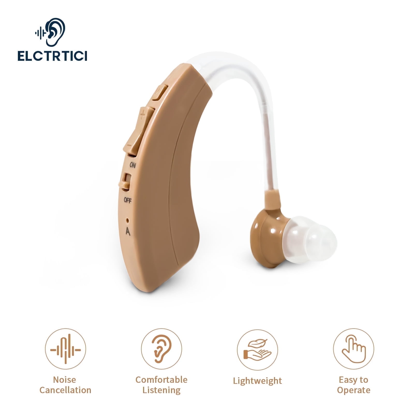ELCTRTICI Hearing Aids for Seniors, Noise Cancelling Rechargeable Hearing Aid with Multi-Level Volume & Frequency Adjustment, Single, Beige VHP-1220AX