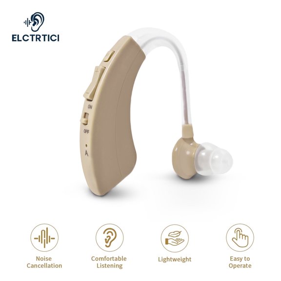 ELCTRTICI Hearing Aids for Seniors, Noise Cancelling Rechargeable Hearing Aid with Multi-Level Volume & Frequency Adjustment, Single, Gold VHP-1220AX