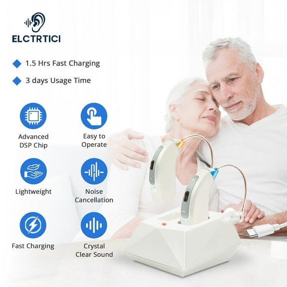 ELCTRTICI Hearing Aids for Seniors, with 32 Channels & 4 Modes, Rechargeable Binaural Hearing Aids with Noise Reduction, Charging Dock, VHP-1804 White