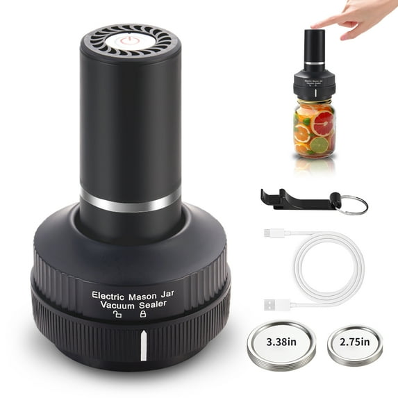 ELCTRTICI Vacuum Sealer, Mason Jar Sealer for Regular and Wide Mouth Mason Jars, Handheld Electric Vacuum Sealer Kit for Food Preservation, Black