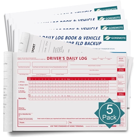 ELD Backup Driver Log Book with Detailed Driver Vehicle Inspection Report & Daily Recap, 2-Ply Carbonless, 5.5" X 8.5", 16 Sets of Forms Per Book, Paper Log Books for Truck Drivers, 5 Pack