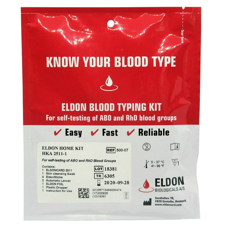 5 x Blood Type Test Kit - Group Tests - Eldoncard Testing - A,b,o,ab