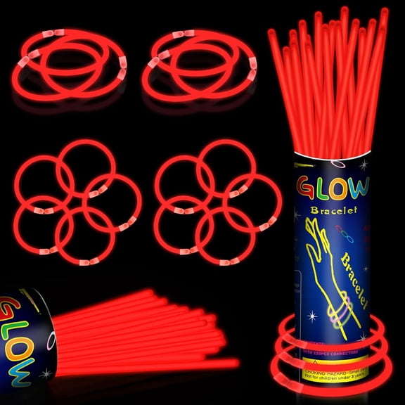 ELDORIX 100 Pack 8" Red Glow Sticks Bulk - Glow Necklaces & Bracelets with Connectors, Bright Neon Glow in The Dark Party Favors Supplies for Christmas Halloween Birthday 4th of July New Year Wedding