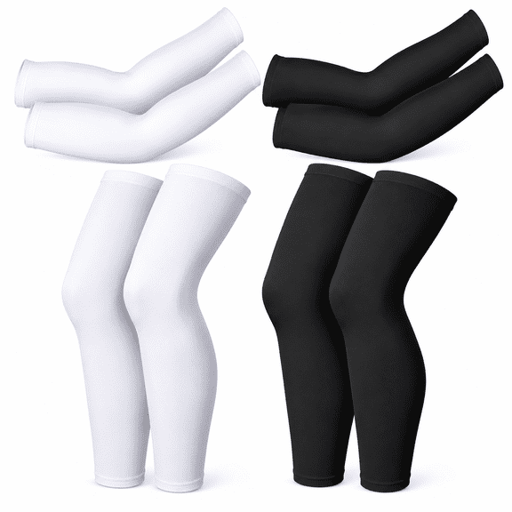 ELDORIX 2 Pairs Compression Full Length Leg Sleeve Arm Sleeve for Men Women, Football (Black, White, Medium) Full Length Compression Sleeves for Legs