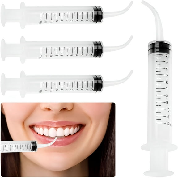 ELDORIX 4 PCS 12cc Dental Irrigation Syringe, Curved Tip Graduated Syringe, Oral Irrigator, Curved Syringe, Cleaning Syringe, Plastic Syringes for Oral Care Tonsil Stones