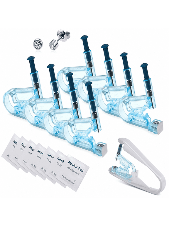 8 Pcs 4mm Disposable Self Ear Piercings Kit with Ear Studs and 1 Pcs Piercing Gun Aid Pierce Kit Tool