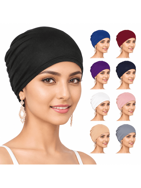 9-12 Pcs Solid Women Chemo Hat Stretchy Turban Beanie|Pre Tied Chemo Head Scarf Beanie Skull Cover Cap for Women Hair Loss Chemo Headwear for Women
