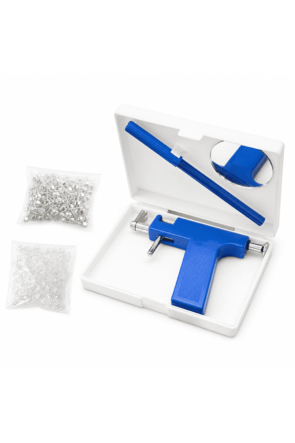 Ear Piercing Kit, Professional Ear Body Pierce Piercing Gun Reusable Tools Beauty Kit Set Painless Hole Piercing Machine with 98Pcs Stainless Steel Ears Studs for Ear Nose Navel (Blue)