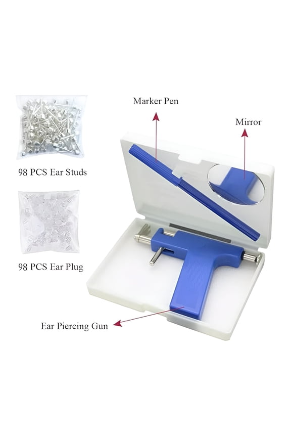 Ear Piercing Kit, Professional Ear Body Pierce Piercing Gun Reusable Tools Beauty Kit Set Painless Hole Piercing Machine with 98Pcs Stainless Steel Ears Studs for Ear Nose Navel (Black)