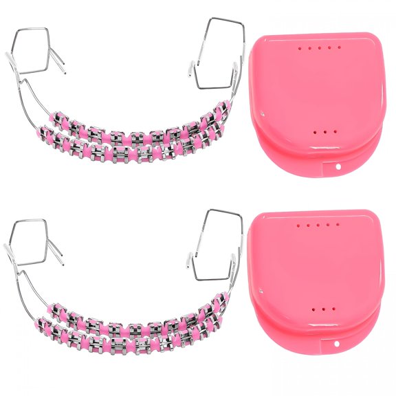 ELDORIX Fake Braces,Brackets for Teeth Kit 2 Pack,Braces Kit with Brackets & Wire & Glue,Brackets for Teeth DIY Retainer for Teeth,Dental Student Practice Props (Pink)
