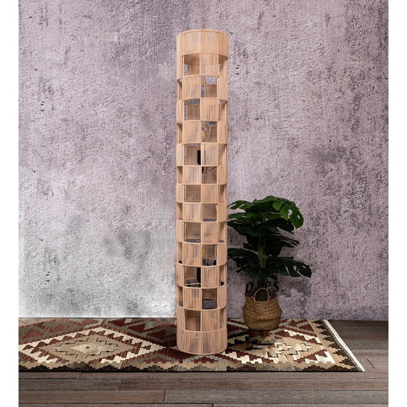 ELE Light & Decor 2-Light Handcrafted Rattan Floor Lamp in Beige