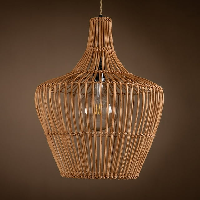 ELE Light & Decor Ailsa Bamboo and Rattan Pendant Lamp in Brown Finish