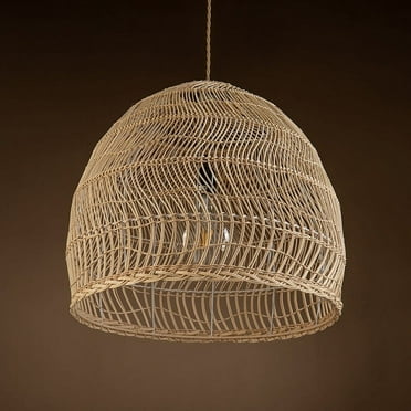 ELE Light & Decor Aura Bamboo and Rattan Large Dome Pendant Light in Brown