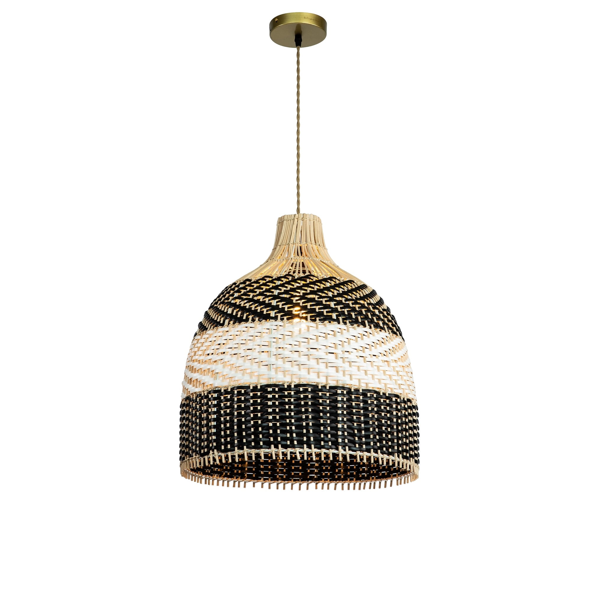 ELE Light & Decor Handmade Bamboo and Rattan Dome Pendant Light, Black