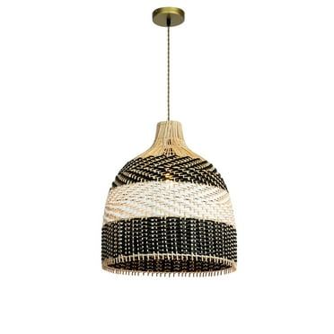 ELE Light & Decor Bamboo and Rattan Pendant Light in Black and White