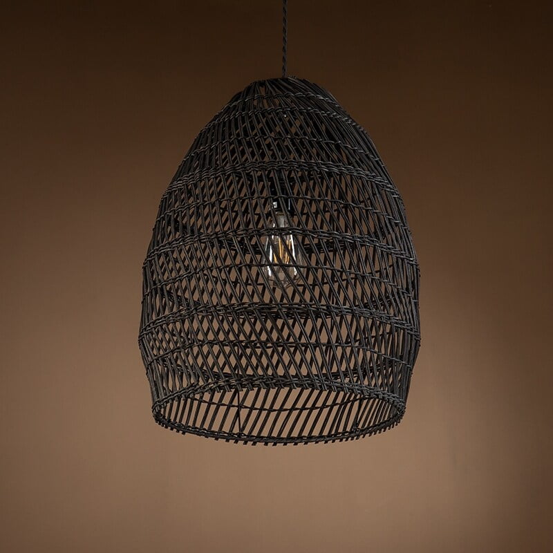 Veremund 15.7" Black Bamboo and Rattan Bell Pendant Light