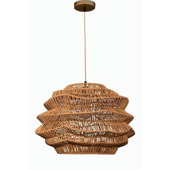 ELE Light & Decor Cone Rattan Pendant Light with Herringbone Weave in Brown